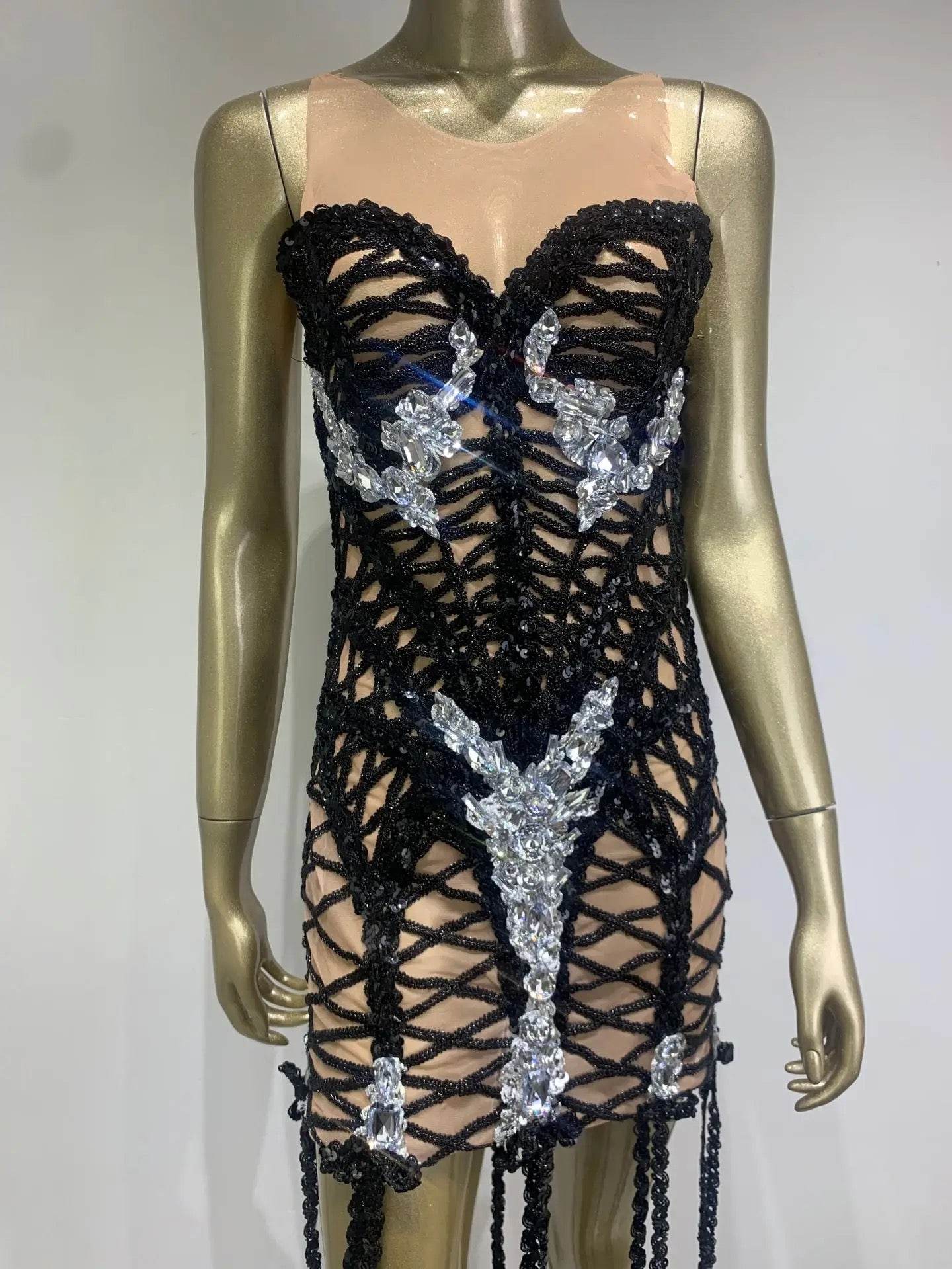 transparent diamond tube top dress - REBECATHELABEL