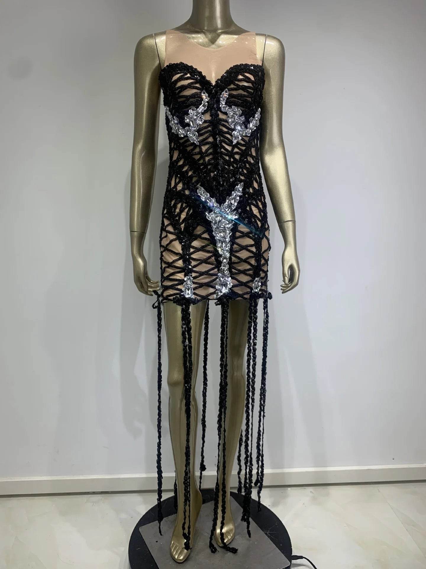 transparent diamond tube top dress - REBECATHELABEL