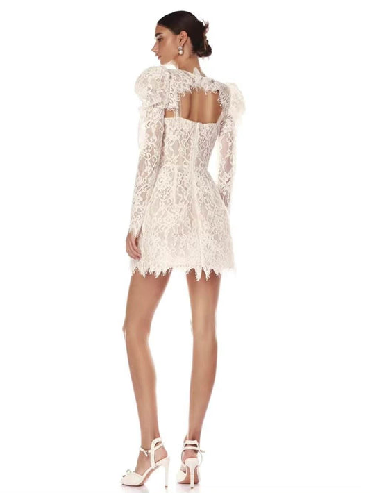 Transparent Lace Floral Tight Mini Dress - REBECATHELABEL