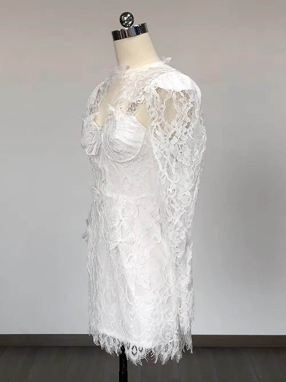 Transparent Lace Floral Tight Mini Dress - REBECATHELABEL