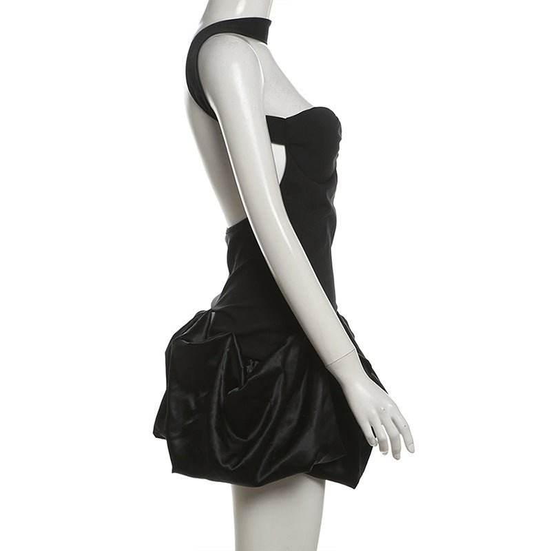 Tube Top Backless Stitching Slim Fit Cinched Short Dress - REBECATHELABEL