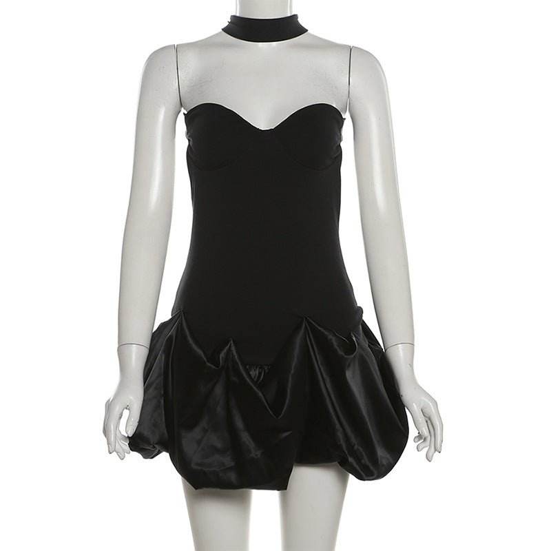 Tube Top Backless Stitching Slim Fit Cinched Short Dress - REBECATHELABEL