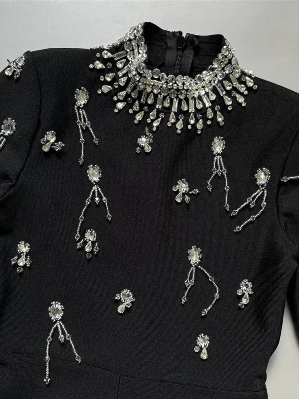 Turtleneck Beading Diamonds Bandage Jumpsuits Wide Leg Pants - REBECATHELABEL