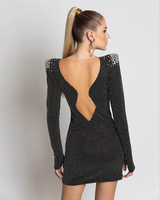 Two Ways To Wear Shiny Diamond Design Long Sleeve Bandage Dress - REBECATHELABEL