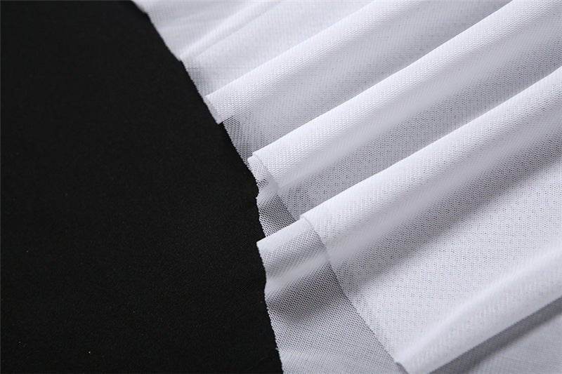 V neck Backless Solid Color Irregular Asymmetric Mesh Sling Dress - REBECATHELABEL