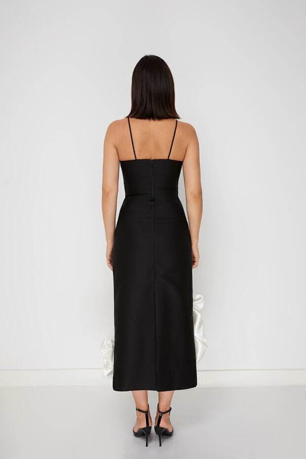 V-neck Flower Decal Medium Length Bandage Dress - REBECATHELABEL