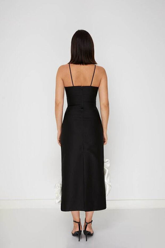 V-neck Flower Decal Medium Length Bandage Dress - REBECATHELABEL