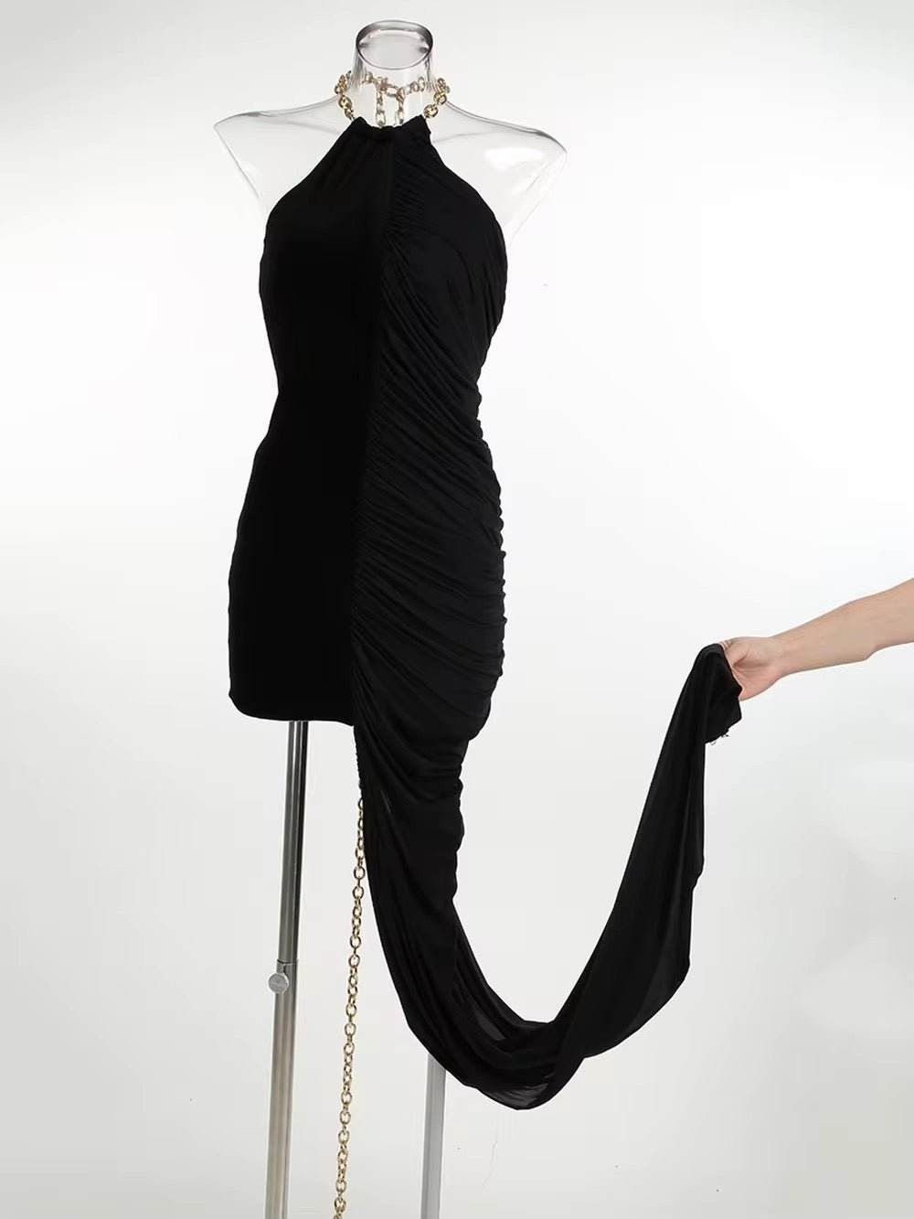 Velvet Metal Halter Evening Dress - REBECATHELABEL