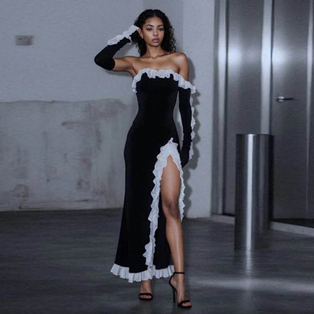 Vintage Sheath Sleeveless Black Split Dance Presidential Bandage Dress - REBECATHELABEL