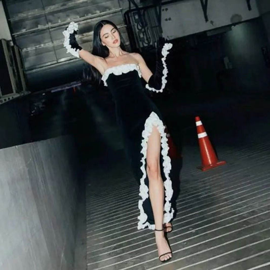 Vintage Sheath Sleeveless Black Split Dance Presidential Bandage Dress - REBECATHELABEL