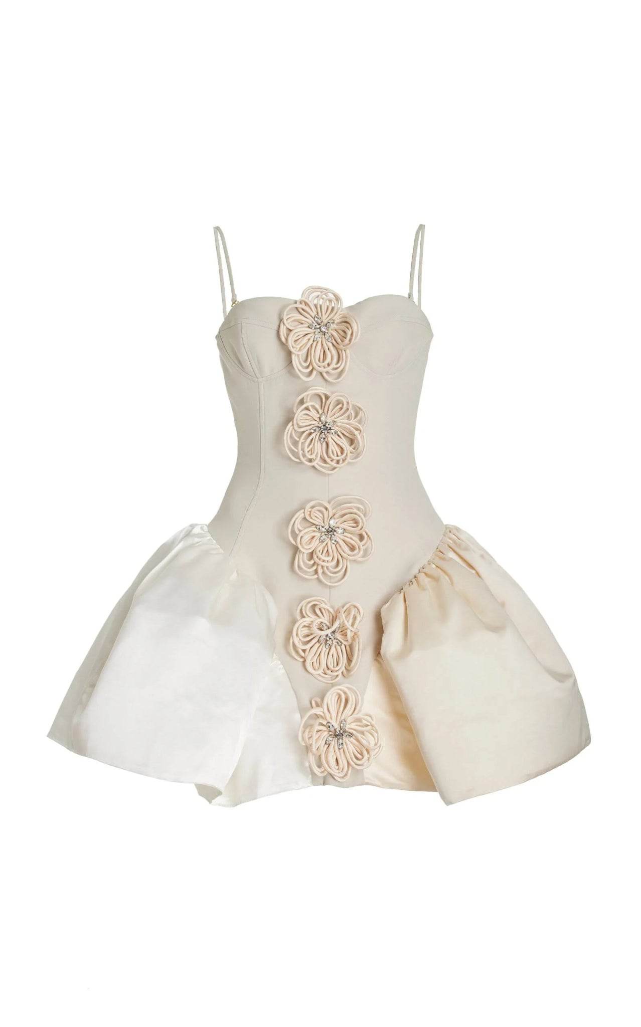 white Appliques Spaghetti Straps Short Ball Gown 3D Flower Stitching Puffy Cocktail dress - REBECATHELABEL