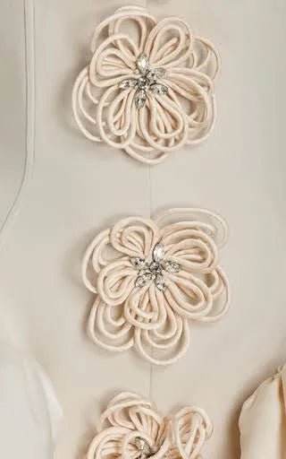 white Appliques Spaghetti Straps Short Ball Gown 3D Flower Stitching Puffy Cocktail dress - REBECATHELABEL