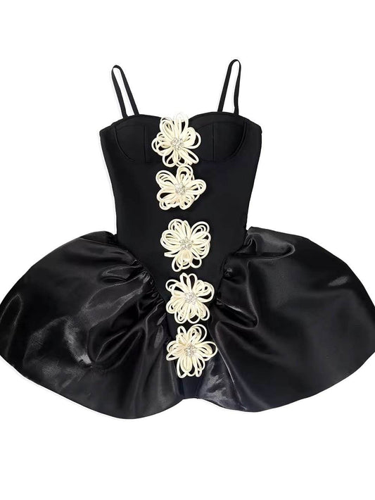 white Appliques Spaghetti Straps Short Ball Gown 3D Flower Stitching Puffy Cocktail Dress - REBECATHELABEL