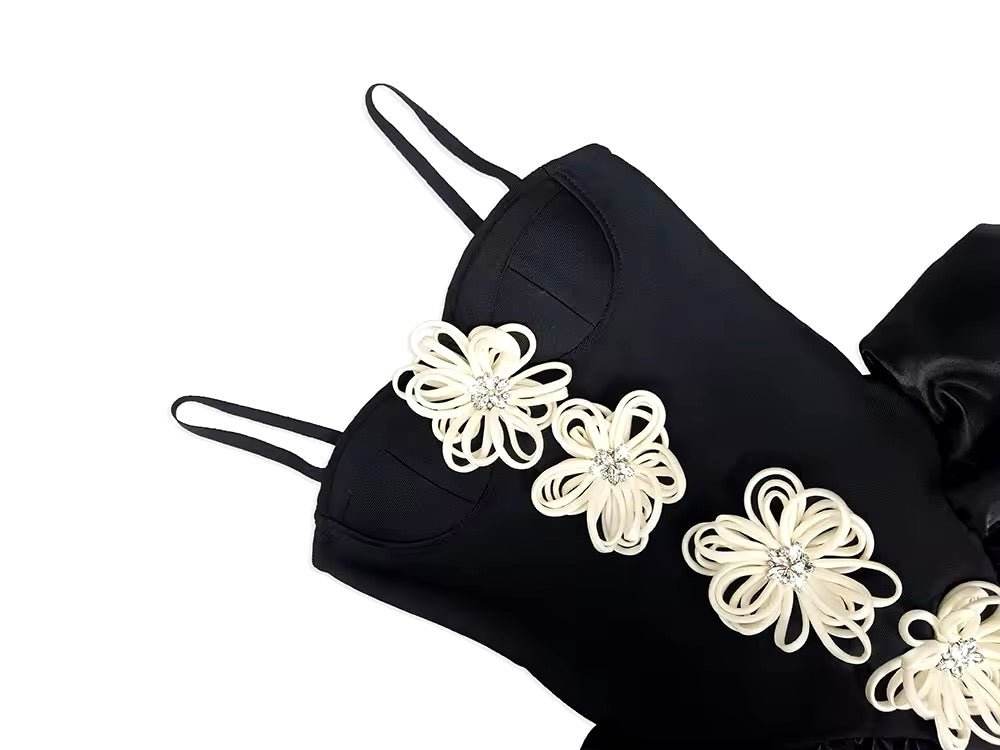 white Appliques Spaghetti Straps Short Ball Gown 3D Flower Stitching Puffy Cocktail Dress - REBECATHELABEL