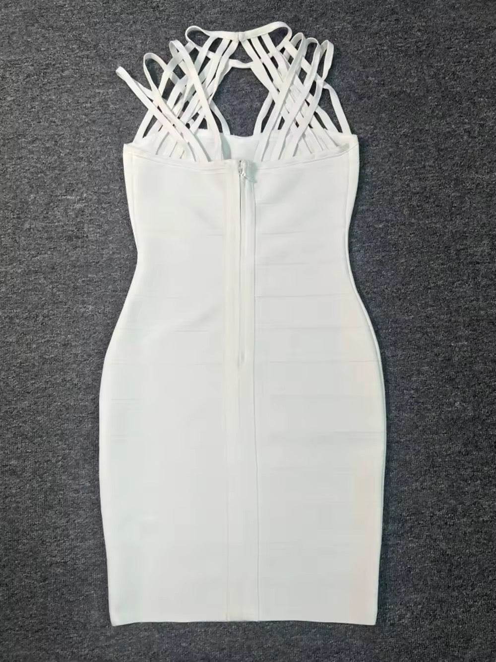 White Hollow Cross Spaghetti Strap Design Tight Bandage Mini Dress - REBECATHELABEL