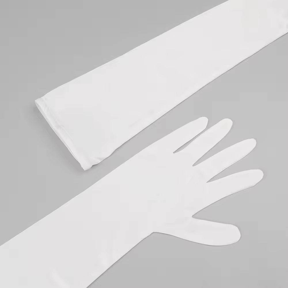 White Pearl Chain Ball Gown Mini Dress With Gloves - REBECATHELABEL