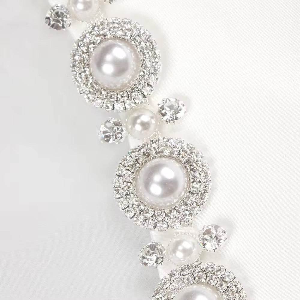 White Pearl Chain Ball Gown Mini Dress With Gloves - REBECATHELABEL