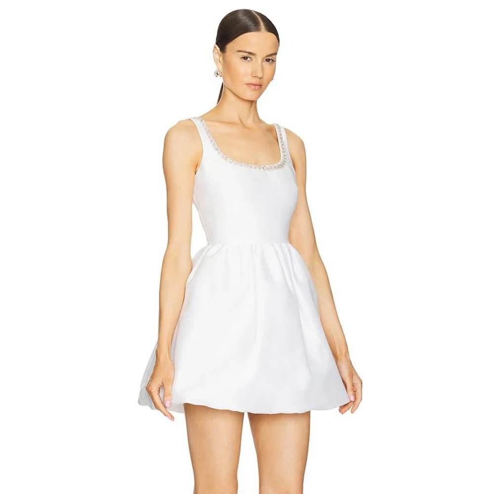 White Sexy Sleeveless A-line Crystal Diamond Decoration Slim fit dress - REBECATHELABEL