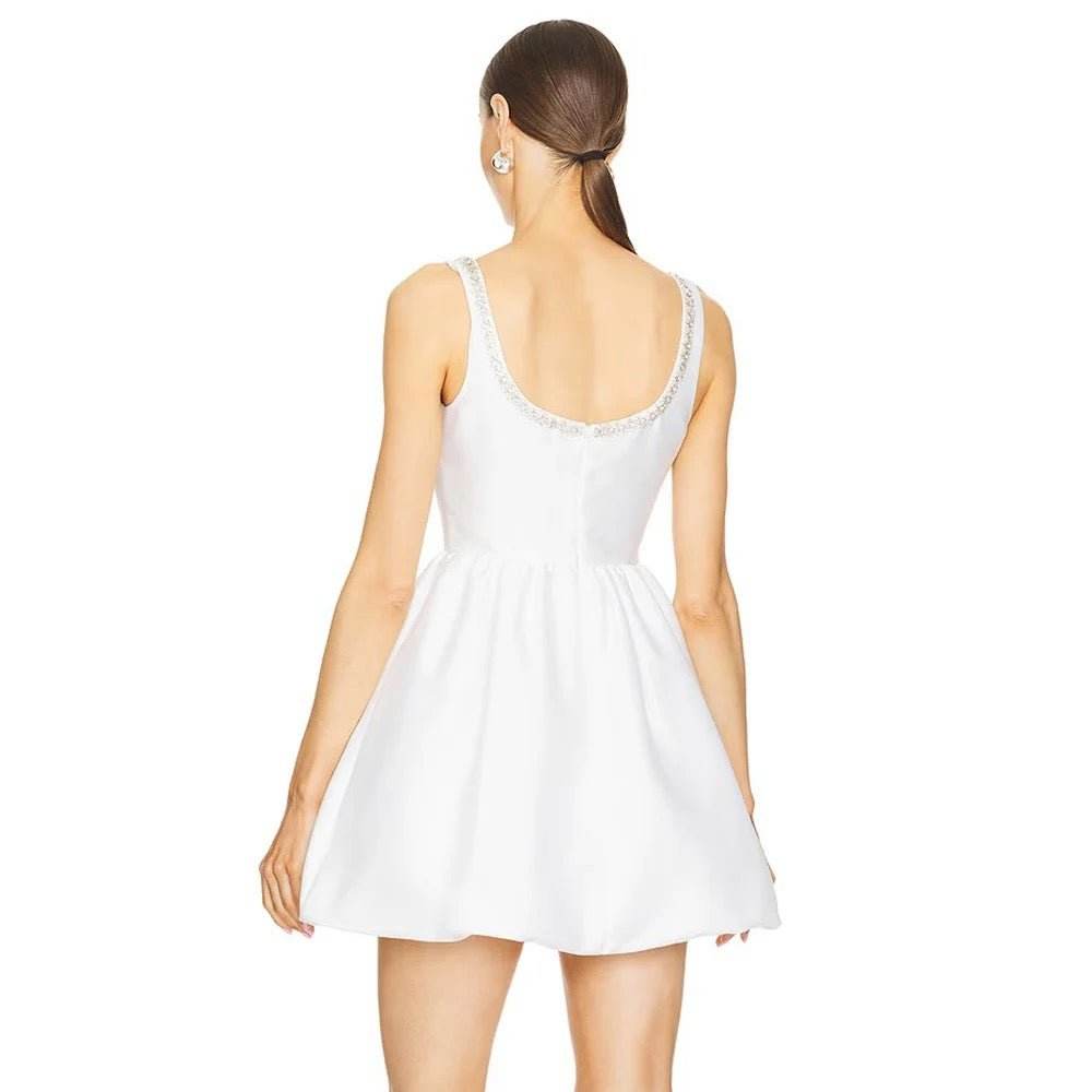 White Sexy Sleeveless A-line Crystal Diamond Decoration Slim fit dress - REBECATHELABEL