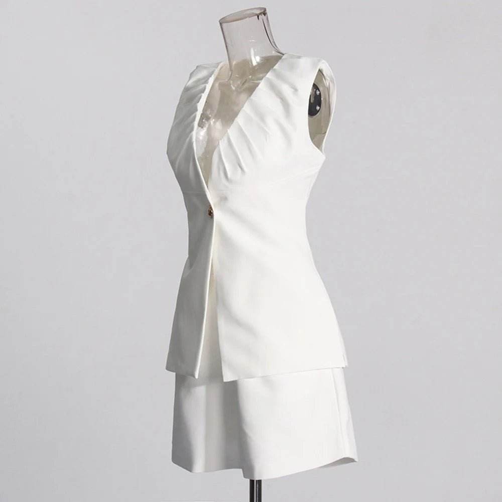 White Sleeveless Top and Shorts Set V-neck set - REBECATHELABEL