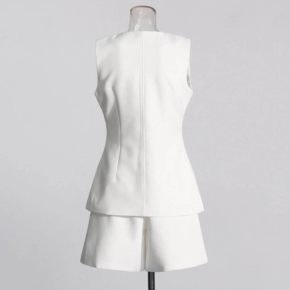 White Sleeveless Top and Shorts Set V-neck set - REBECATHELABEL