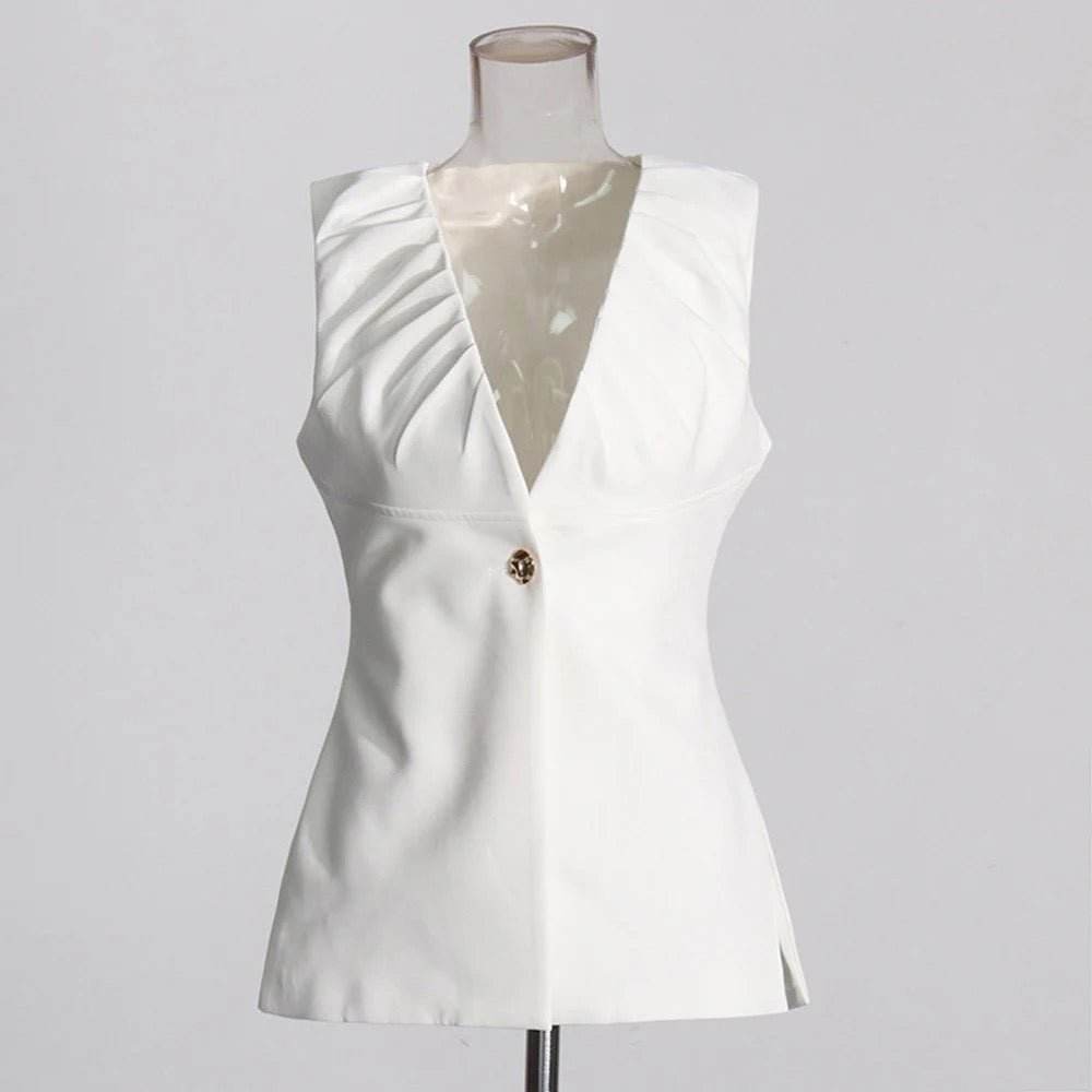 White Sleeveless Top and Shorts Set V-neck set - REBECATHELABEL