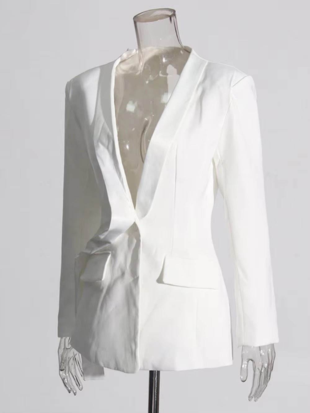White Slim Elegant Long Sleeved blazer - REBECATHELABEL