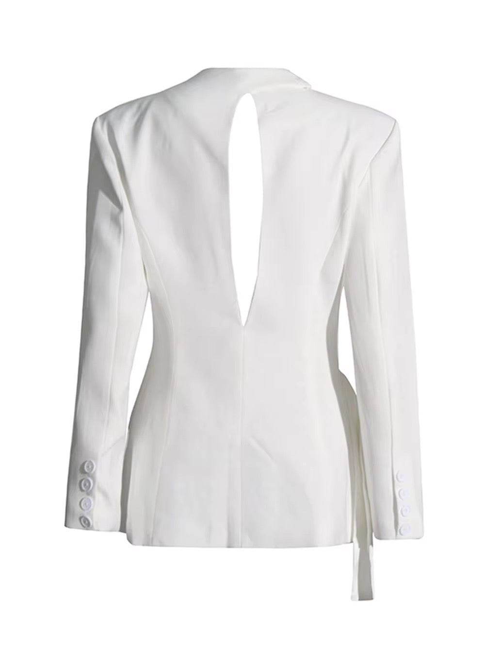 White Slim Elegant Long Sleeved blazer - REBECATHELABEL