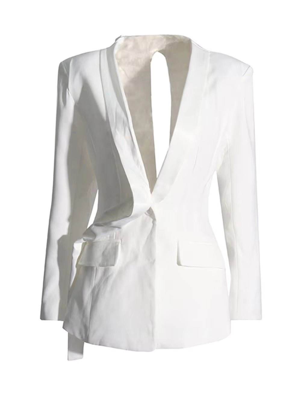 White Slim Elegant Long Sleeved blazer - REBECATHELABEL