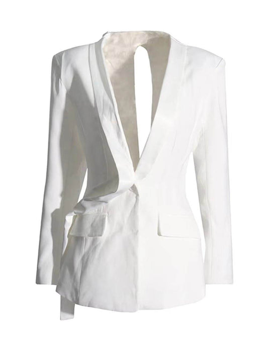 White Slim Elegant Long Sleeved blazer - REBECATHELABEL