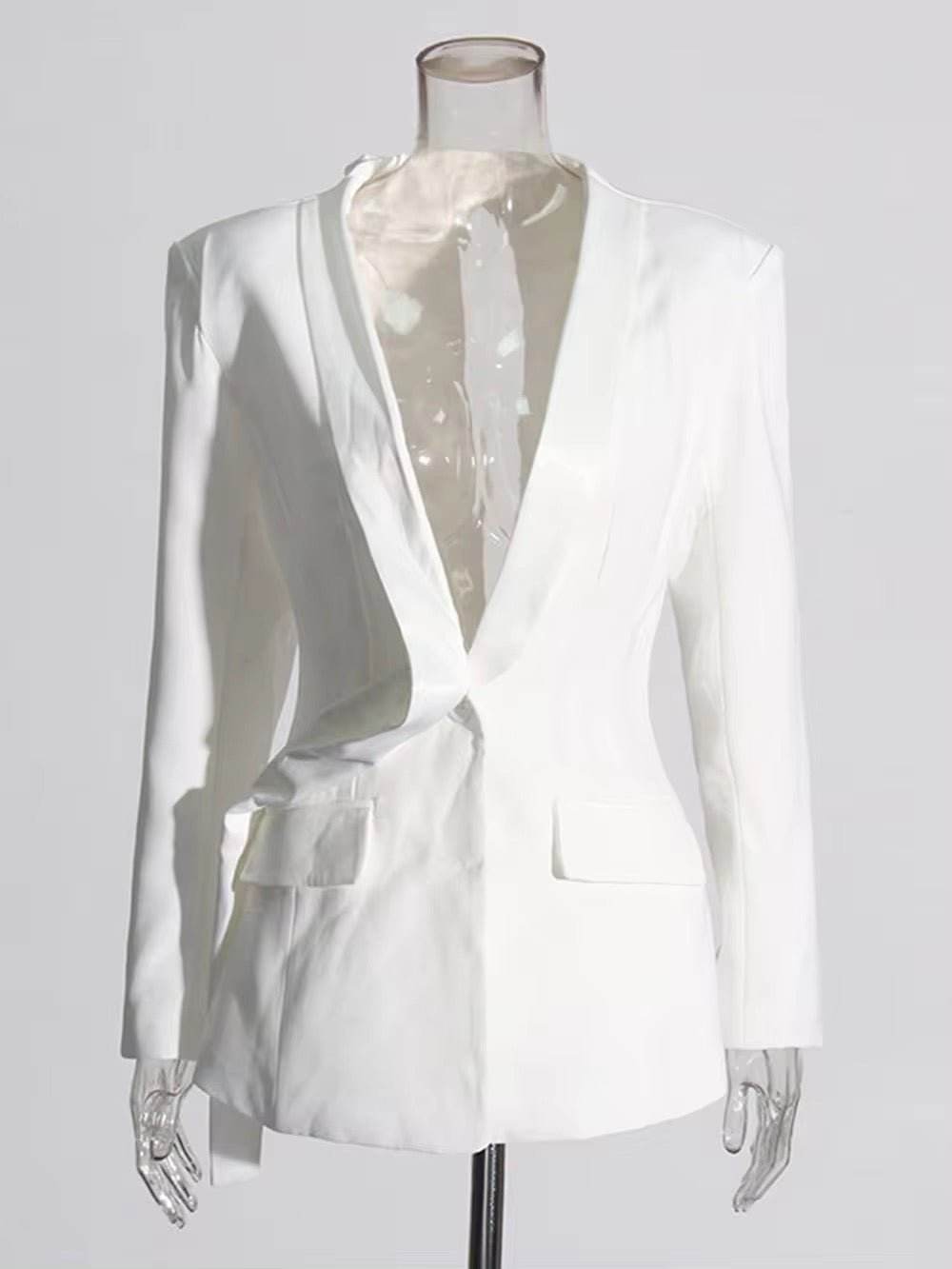 White Slim Elegant Long Sleeved blazer - REBECATHELABEL