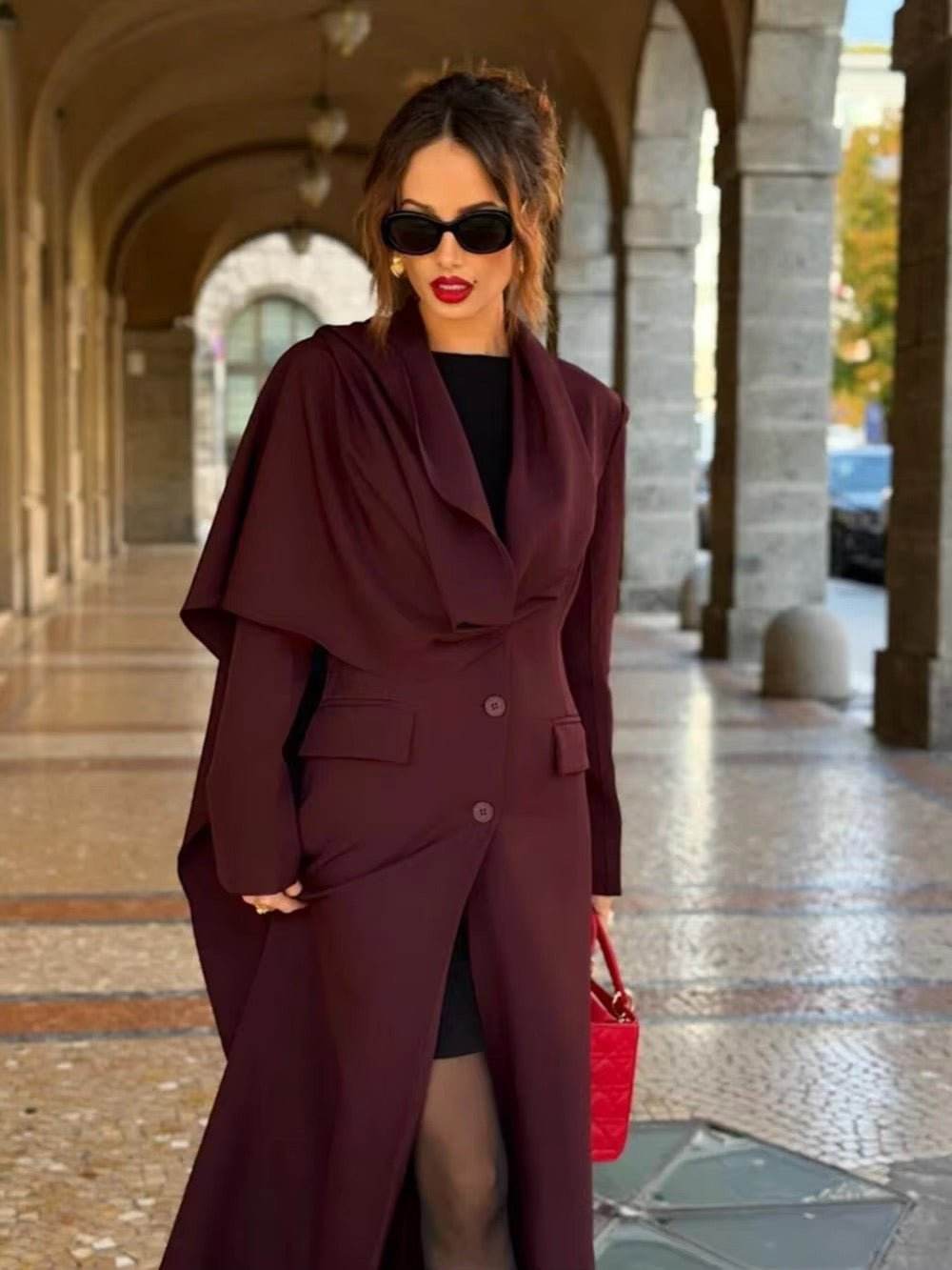 Winter Coats Lapel Collar Scarf Design Single Breasted - REBECATHELABEL