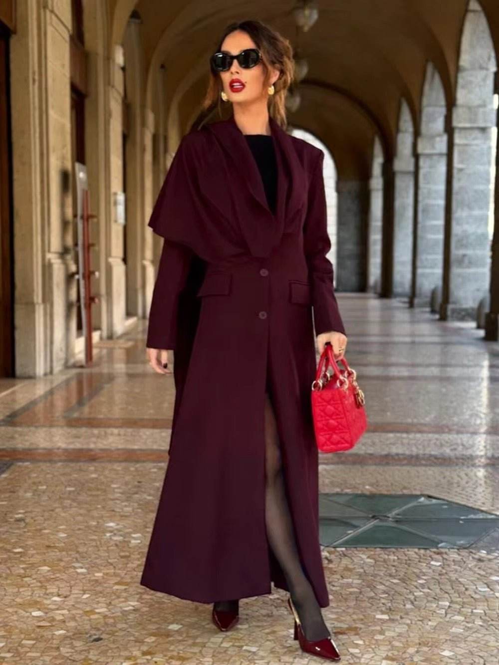 Winter Coats Lapel Collar Scarf Design Single Breasted - REBECATHELABEL