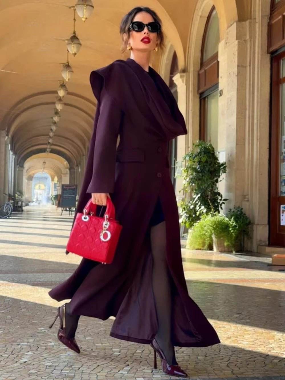 Winter Coats Lapel Collar Scarf Design Single Breasted - REBECATHELABEL