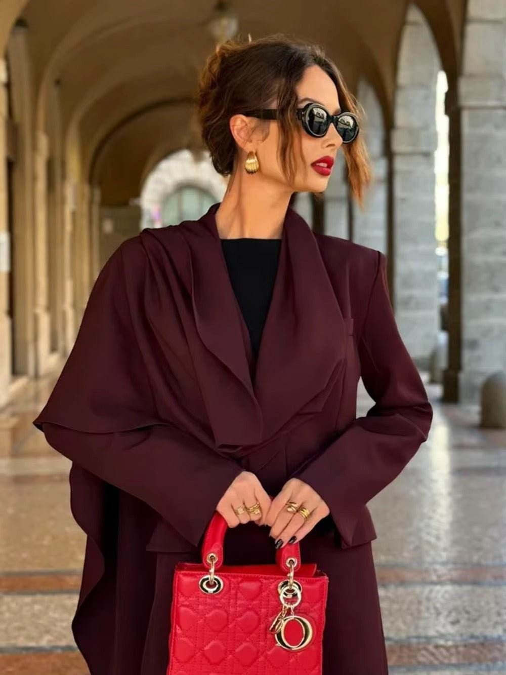 Winter Coats Lapel Collar Scarf Design Single Breasted - REBECATHELABEL