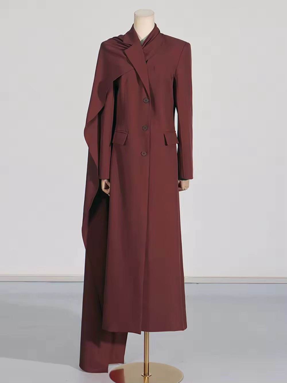 Winter Coats Lapel Collar Scarf Design Single Breasted - REBECATHELABEL