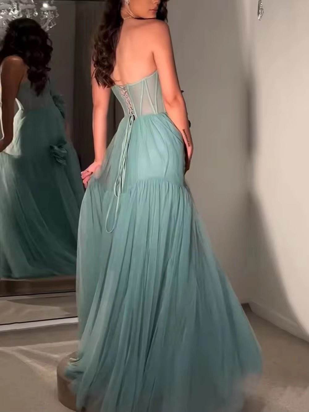 Wrap Chest 3D Flowers Appliques Off Shoulder Sleeveless Slim Maxi dress - REBECATHELABEL