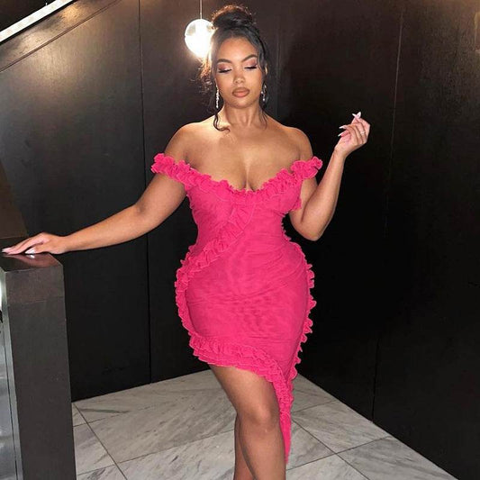 Backless Stitching Lotus Leaf Dress - REBECATHELABEL