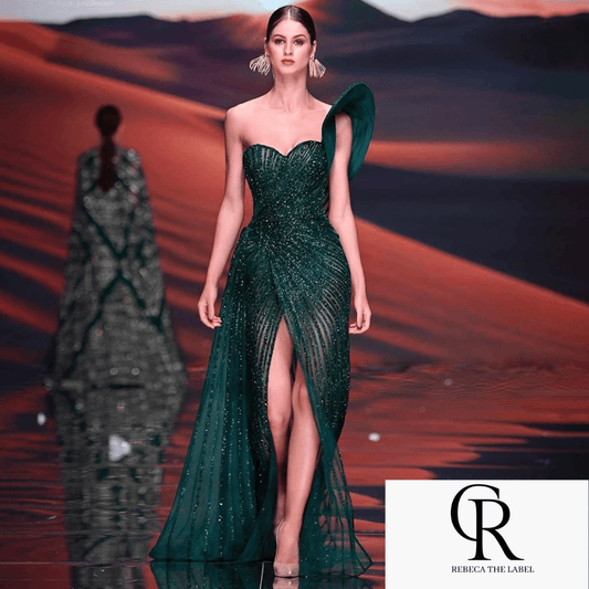 One Shoulder Beaded Party Dresses - REBECATHELABEL