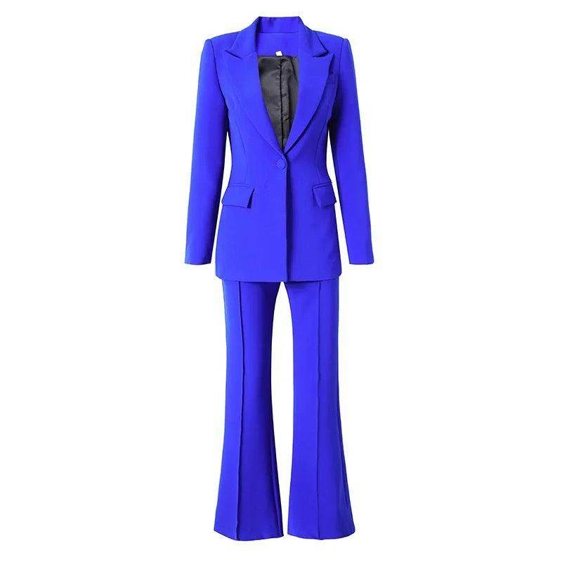 Royal Blue One Button Mid Length Fitted Blazer set - REBECATHELABEL