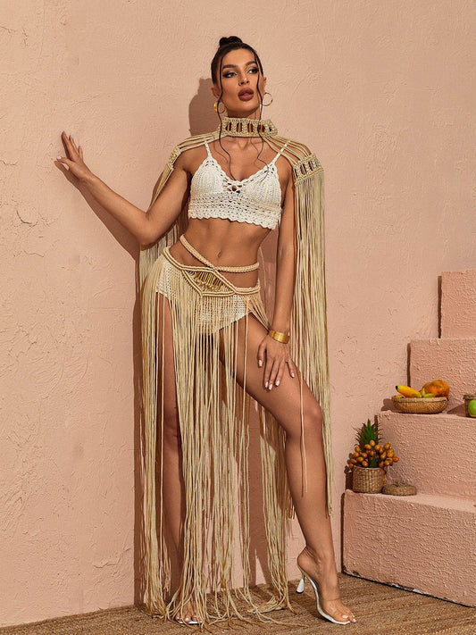 Sabrina Fringe Set In Beige - REBECATHELABEL