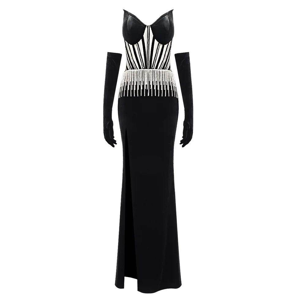 Strapless rhinestone Black Maxi - REBECATHELABEL