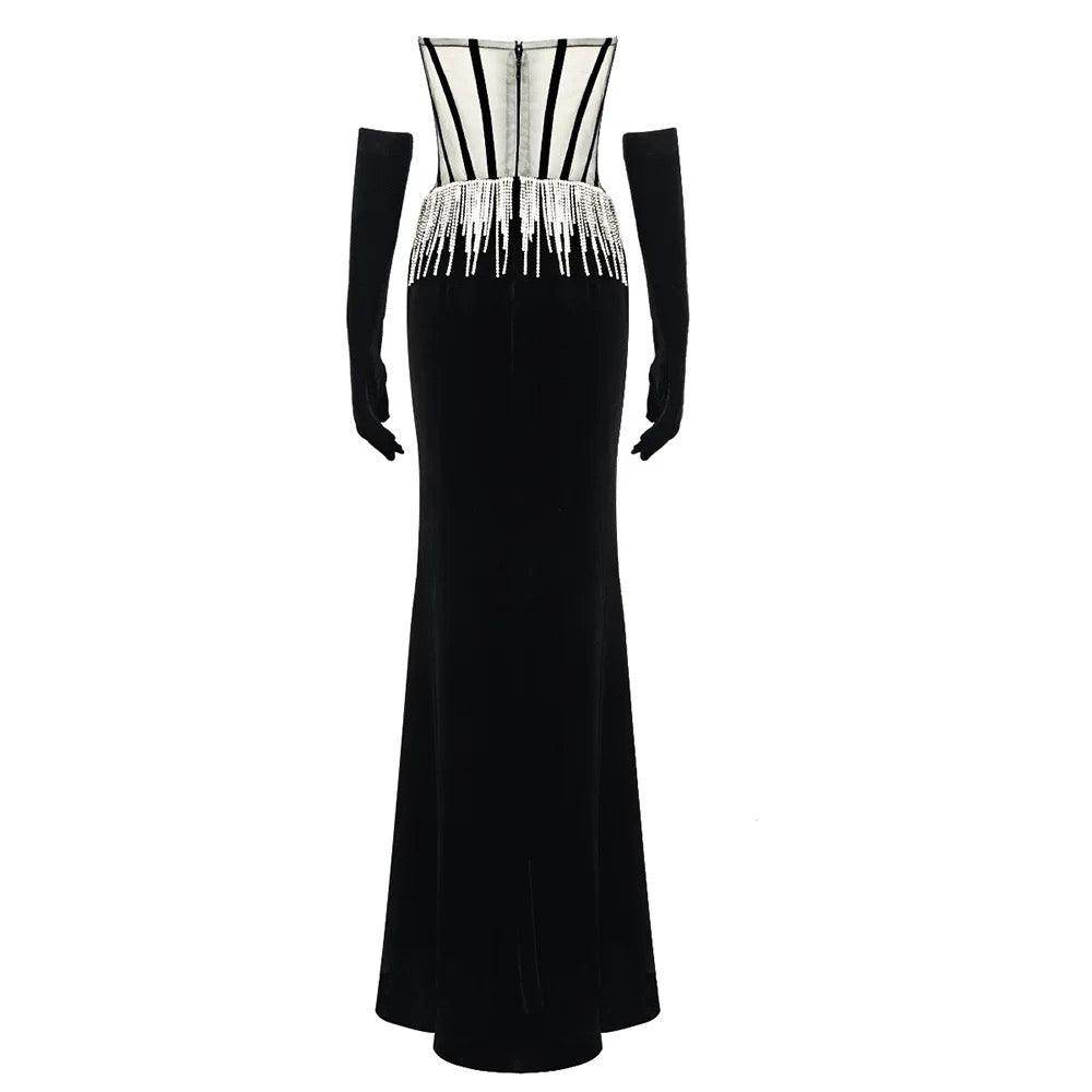 Strapless rhinestone Black Maxi - REBECATHELABEL